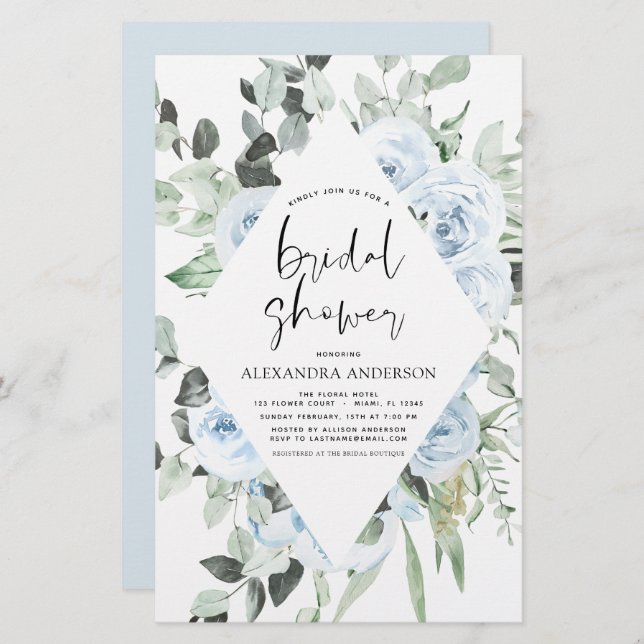 Budget Dusty Blue Bridal Shower Floral Greenery (Front/Back)