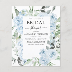 Budget Dusty Blue Bridal Shower Floral Greenery Flyer