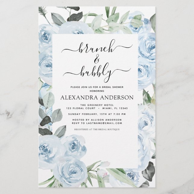 Budget Dusty Blue Brunch & Bubbly Bridal Shower (Front)