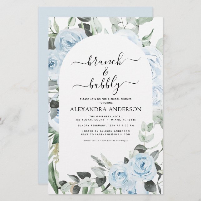 Budget Dusty Blue Brunch & Bubbly Bridal Shower (Front/Back)
