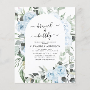 Budget Dusty Blue Brunch & Bubbly Bridal Shower Flyer
