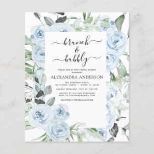 Budget Dusty Blue Brunch & Bubbly Bridal Shower Flyer