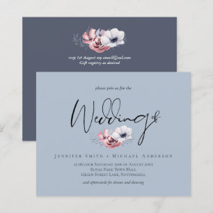 Budget Dusty Blue Coral Floral Wedding Invite