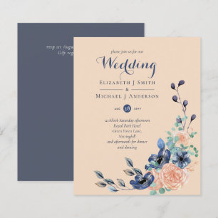 Budget Dusty Blue Coral Floral Wedding Invites