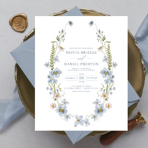 Budget Dusty Blue Elegant Wedding Invitation Flyer