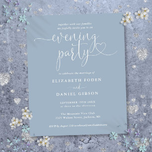 Budget Dusty Blue Evening Party Wedding Invite