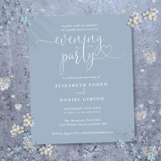 Budget Dusty Blue Evening Party Wedding Invite (Budget Dusty Blue Evening Party Wedding Invite)