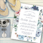 Budget Dusty Blue Floral 21st Birthday Invitation<br><div class="desc">Dusty blue roses and wildflowers decorate a pretty birthday invitation. Modern calligraphy adds to the Boho Vibe.</div>