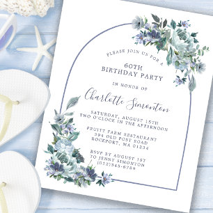 Budget Dusty Blue Floral 60th Birthday Invitation