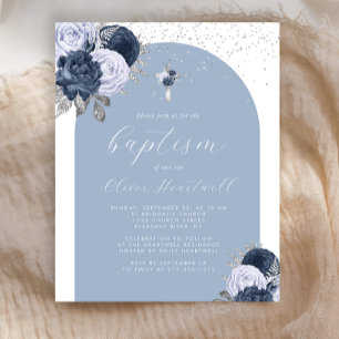 Budget Dusty Blue Floral Arch Cross Boys Baptism