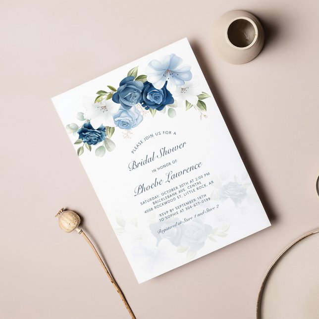 Budget Dusty Blue Floral Bridal Shower Invitation (Creator Uploaded)