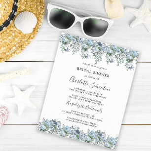 Budget Dusty Blue Floral Bridal Shower Invitation