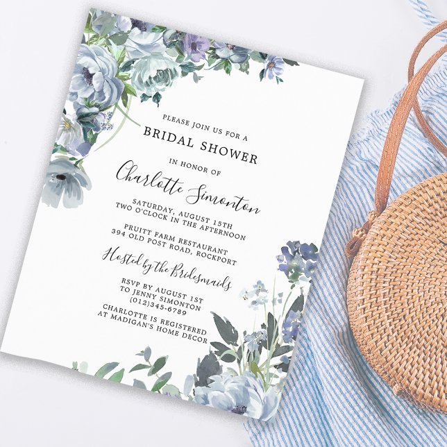 Budget Dusty Blue Floral Bridal Shower Invitation (Great Bridal Shower Invitation Style at Affordable Prices)