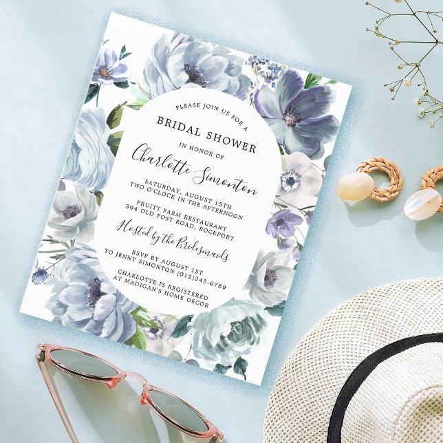 Budget Dusty Blue Floral Bridal Shower Invitation (Creator Uploaded)