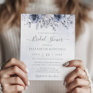 Budget Dusty Blue Floral Bridal Shower Invitation