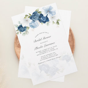 Budget Dusty Blue Floral Bridal Shower Invitation Stationery