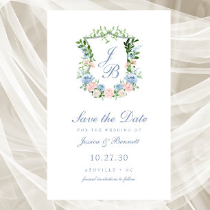 Budget Dusty Blue Floral Crest Save the Date