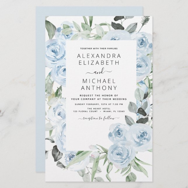Budget Dusty Blue Floral Greenery Wedding (Front/Back)