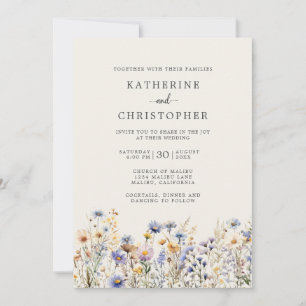 Budget Dusty Blue Floral Ivory All-In-One Wedding Invitation