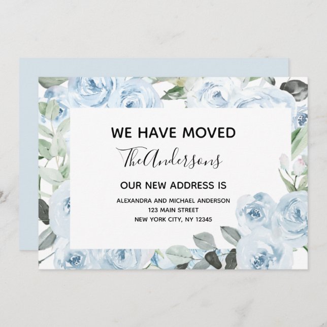 Budget Dusty Blue Floral Moving Announcement (Front/Back)