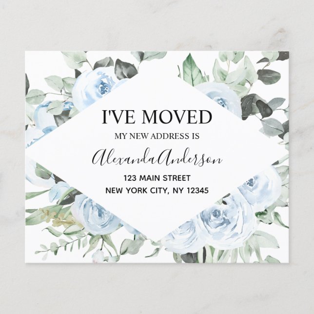 Budget Dusty Blue Floral Moving Announcement Flyer (Front)