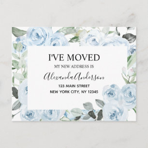 Budget Dusty Blue Floral Moving Announcement Postc Postcard