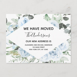 Budget Dusty Blue Floral Moving Announcement Postcard