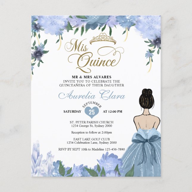 BUDGET Dusty Blue Floral Princess Quinceañera (Front)