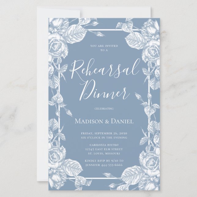 Budget Dusty Blue Floral Rehearsal Dinner (Front)