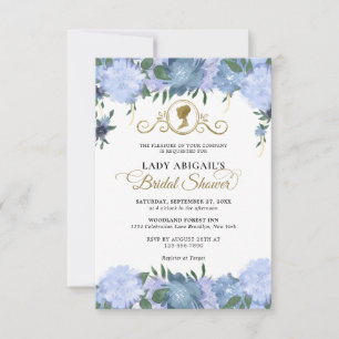 BUDGET Dusty Blue Floral Victorian Bridal Shower Card