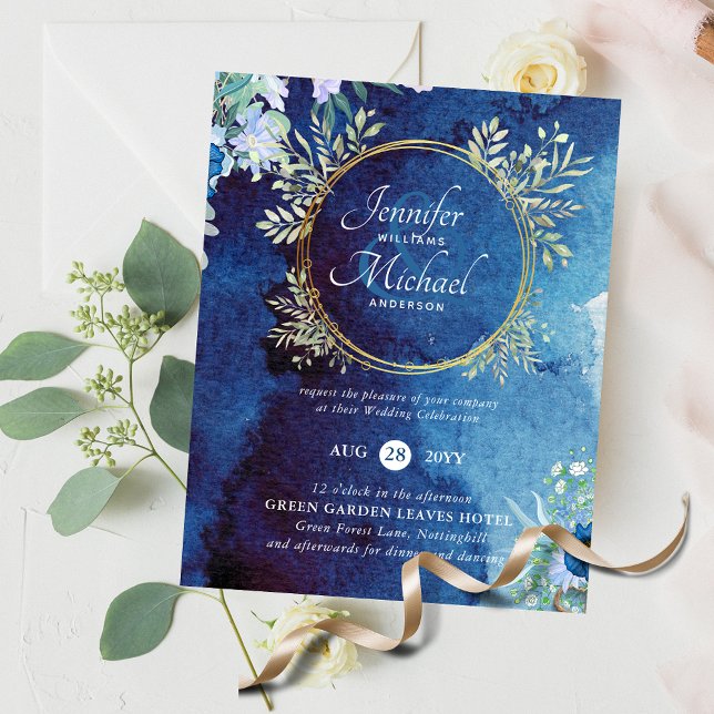 Budget Dusty Blue Floral Wedding Invitation (Creator Uploaded)