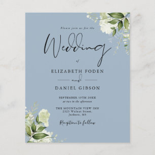Budget Dusty Blue Floral Wedding Invitation