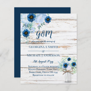 BUDGET Dusty Blue Floral Wedding Invite