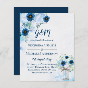 BUDGET Dusty Blue Floral Wedding Invite