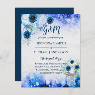 BUDGET Dusty Blue Floral Wedding Invite