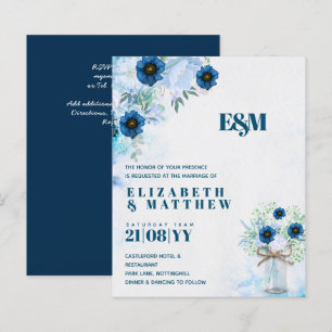 BUDGET Dusty Blue Floral Wedding Invites