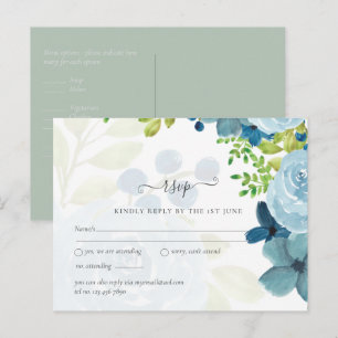 Budget Dusty Blue Floral Wedding Postcard