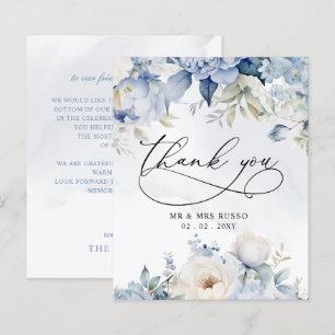 Budget Dusty Blue Floral Wedding Thank You Card