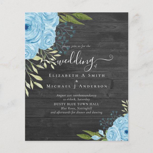 Budget Dusty Blue Flowers Lime Wedding (Front)