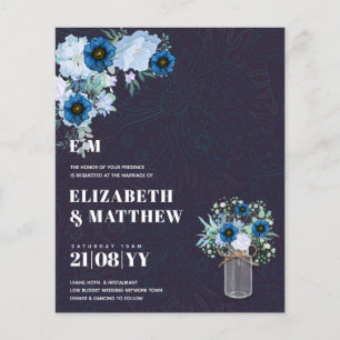 Budget Dusty Blue Flowers Mason Jar Wedding Invite Flyer