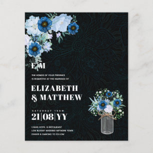 Budget Dusty Blue Flowers Mason Jar Wedding Invite Flyer