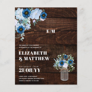 Budget Dusty Blue Flowers Mason Jar Wedding Invite Flyer
