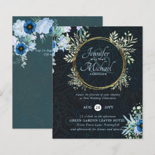 BUDGET Dusty Blue Gold Floral Wedding Invite