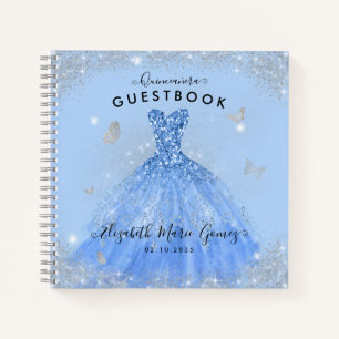 Budget Dusty Blue Grey Gown Quinceanera Guestbook  Notebook