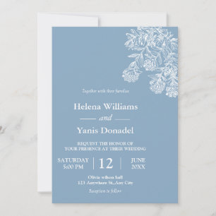  Budget Dusty blue Hand Drawn Botanical Wedding  Invitation