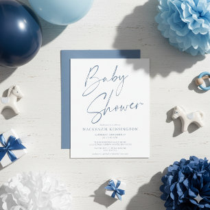 Budget Dusty Blue Handwritten Script Baby Shower