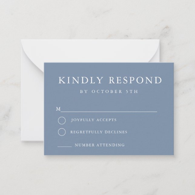 Budget Dusty Blue Minimalist Wedding RSVP Card (Front)