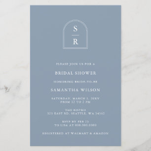 Budget Dusty Blue Modern Bridal Shower Invitation