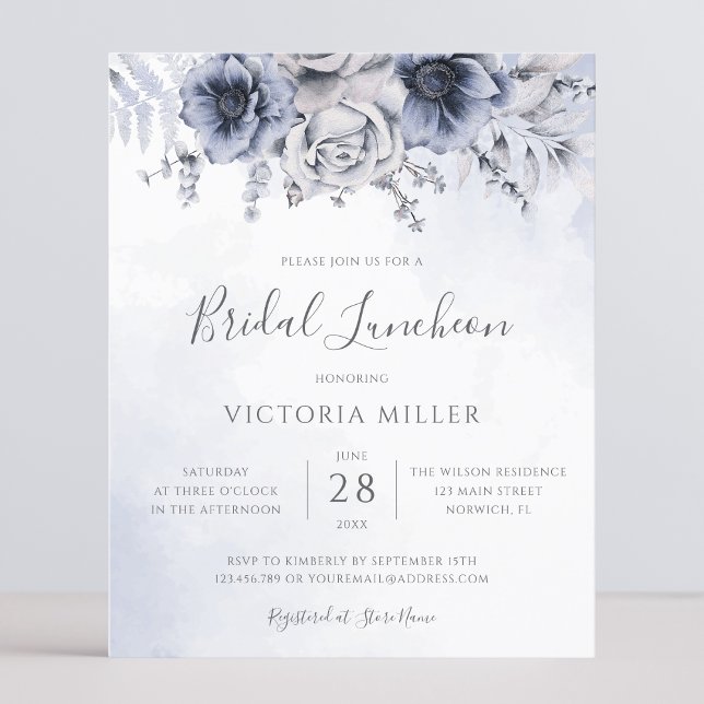 Budget Dusty Blue Navy Floral Bridal Luncheon (Creator Uploaded)