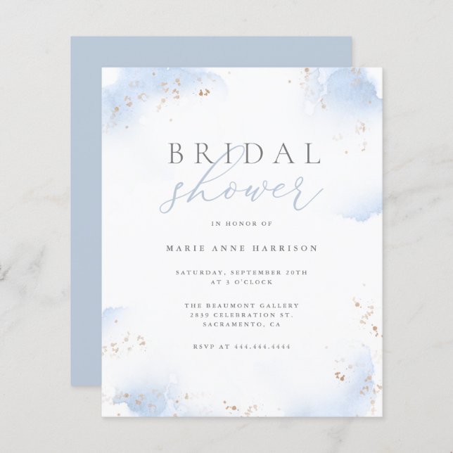 Budget Dusty Blue Ombre Gold Dust Bridal Shower (Front/Back)